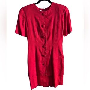 Vintage Ann Taylor Red Linen Blend Button Front Dress Size 4 USA